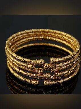 Gold-Tone Textured Multi-Band Open Cuff Bracelet